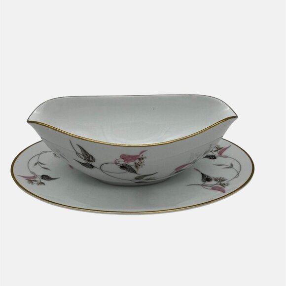 Vintage Noritake Arden Gravy Boat w/ Attached Underplate Japan 5603 MCM - Picture 1 of 6